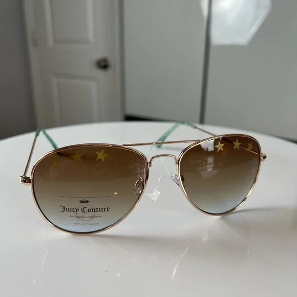 Juicy Couture Star Aviator Gold & Teal Sunglasses NWOT - Picture 6 of 12